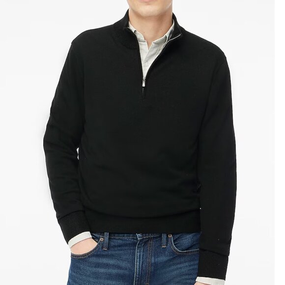 J. Crew black lamb's wool 3/4 zip pullover black sweater L - Picture 4 of 4